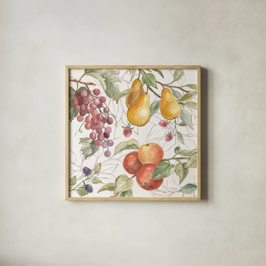 In the Orchard VII by Silvia Vassileva. Shown in a natural wood glass frame for a timeless modern aesthetic. Available as an archival giclee rolled canvas, fine art paper, or poster print. SKU 73604a.