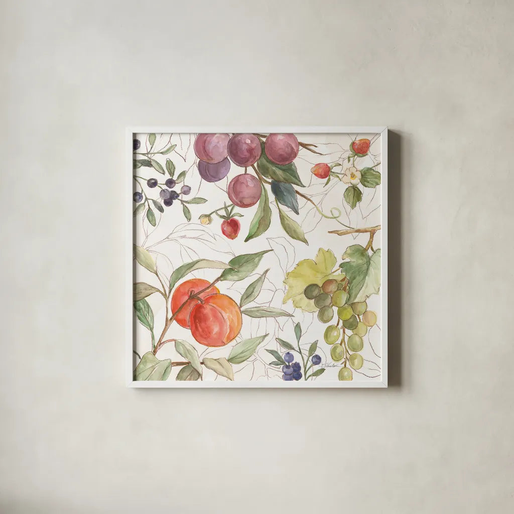 In the Orchard VIII by Silvia Vassileva. Shown in a crisp white glass frame for a clean and minimalist style. Available as an archival giclee rolled canvas, fine art paper, or poster print. SKU 73605a.