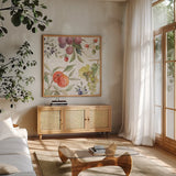 In the Orchard VIII by Silvia Vassileva. Shown in a natural wood frame in a cozy modern living room. Available as an archival giclee rolled canvas, fine art paper, or poster print. SKU 73605a.