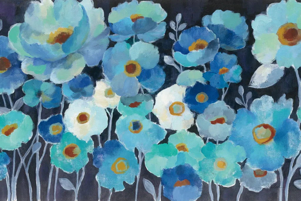 Indigo Flowers by Silvia Vassileva. SKU 17474i. Archival Giclee Fine art print for wall decor.