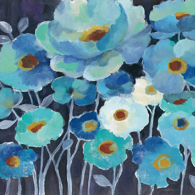 Indigo Flowers II by Silvia Vassileva. SKU 17814a. Archival Giclee Fine art print for wall decor.