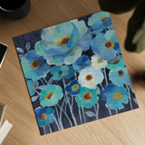 Indigo Flowers II by Silvia Vassileva. Shown as a detailed flat fine art print, highlighting archival giclee quality. Available as an archival giclee rolled canvas, fine art paper, or poster print. SKU 17814a.