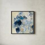 Indigo Monotype by Silvia Vassileva. Shown in a sleek black glass frame for a contemporary gallery look. Available as an archival giclee rolled canvas, fine art paper, or poster print. SKU 60360a.