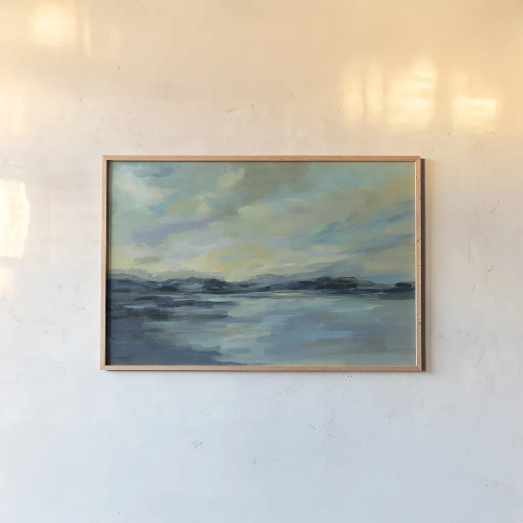 Indigo Sea by Silvia Vassileva. shown as a paper print in a natural frame. Available as a archival giclee rolled canvas, fine art paper, or poster print. SKU 56259i.