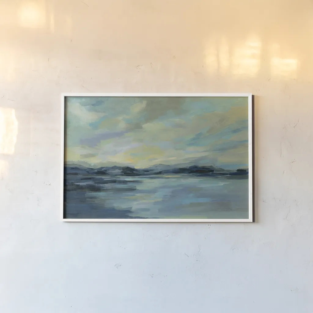 Indigo Sea by Silvia Vassileva. shown as a paper print in a white frame. Available as a archival giclee rolled canvas, fine art paper, or poster print. SKU 56259i.