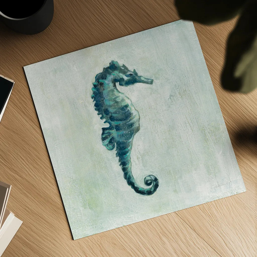 Indigo Sea Life I by Silvia Vassileva. Shown as a detailed flat fine art print, highlighting archival giclee quality. Available as an archival giclee rolled canvas, fine art paper, or poster print. SKU 46902a.