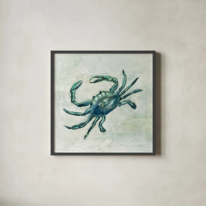 Indigo Sea Life II by Silvia Vassileva. Shown in a sleek black glass frame for a contemporary gallery look. Available as an archival giclee rolled canvas, fine art paper, or poster print. SKU 46903a.