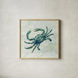 Indigo Sea Life II by Silvia Vassileva. Shown in a natural wood glass frame for a timeless modern aesthetic. Available as an archival giclee rolled canvas, fine art paper, or poster print. SKU 46903a.