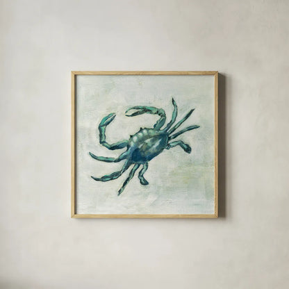 Indigo Sea Life II by Silvia Vassileva. Shown in a natural wood glass frame for a timeless modern aesthetic. Available as an archival giclee rolled canvas, fine art paper, or poster print. SKU 46903a.