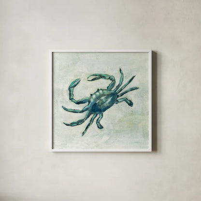 Indigo Sea Life II by Silvia Vassileva. Shown in a crisp white glass frame for a clean and minimalist style. Available as an archival giclee rolled canvas, fine art paper, or poster print. SKU 46903a.