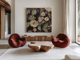 Indigo and Gold Branches II by Silvia Vassileva. Shown as extra-large giant wall art in a modern living room. Available as an archival giclee rolled canvas, fine art paper, or poster print. SKU 87413a.