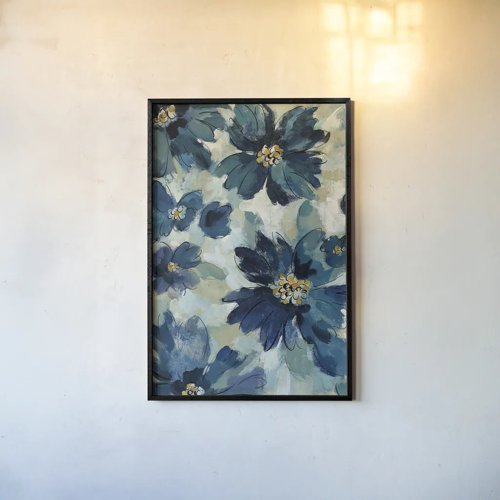 Inky Floral I by Silvia Vassileva. shown as a paper print in a black flame. Available as a archival giclee rolled canvas, fine art paper, or poster print. SKU 29745h.