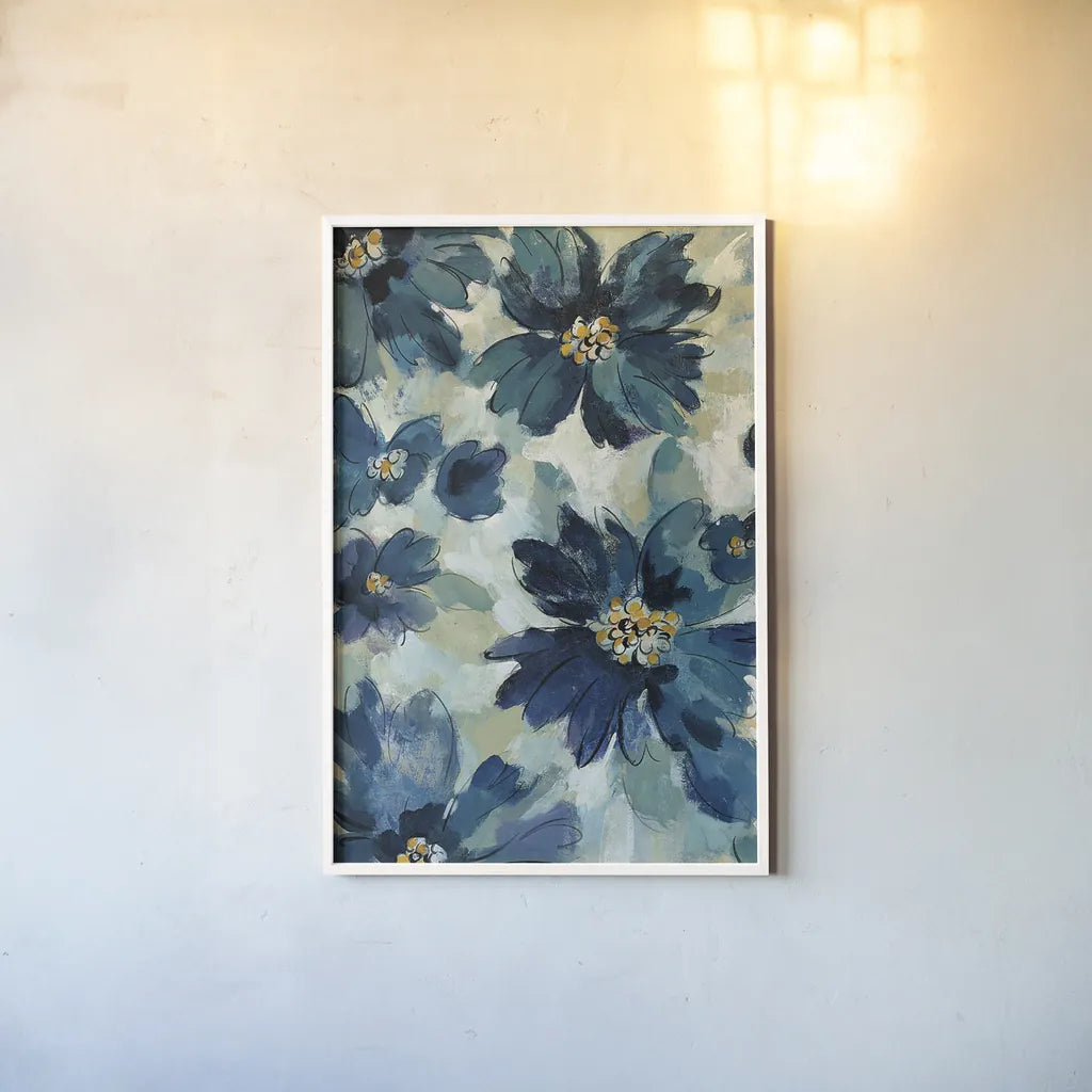 Inky Floral I by Silvia Vassileva. shown as a paper print in a white frame. Available as a archival giclee rolled canvas, fine art paper, or poster print. SKU 29745h.