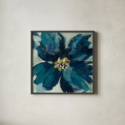Inky Floral II by Silvia Vassileva. Shown in a sleek black glass frame for a contemporary gallery look. Available as an archival giclee rolled canvas, fine art paper, or poster print. SKU 30310a.