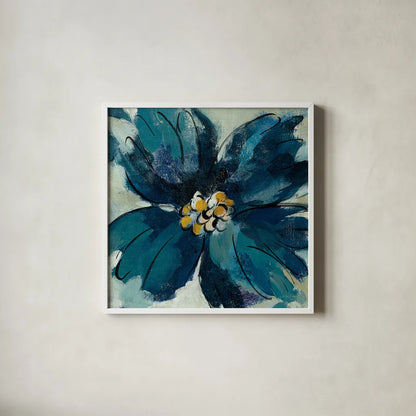 Inky Floral II by Silvia Vassileva. Shown in a crisp white glass frame for a clean and minimalist style. Available as an archival giclee rolled canvas, fine art paper, or poster print. SKU 30310a.