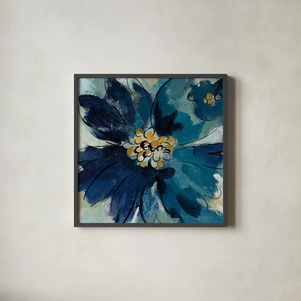 Inky Floral III by Silvia Vassileva. Shown in a sleek black glass frame for a contemporary gallery look. Available as an archival giclee rolled canvas, fine art paper, or poster print. SKU 30311a.