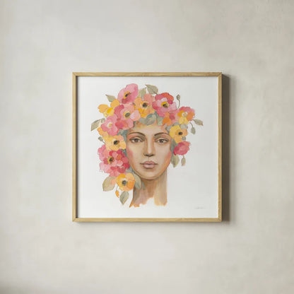 International Woman I by Silvia Vassileva. Shown in a natural wood glass frame for a timeless modern aesthetic. Available as an archival giclee rolled canvas, fine art paper, or poster print. SKU 65243a.