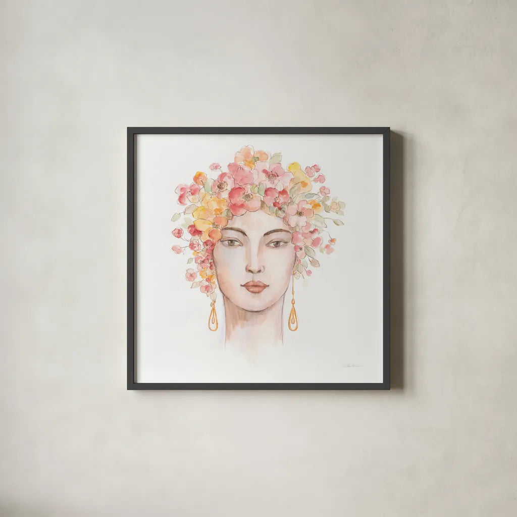 International Woman III by Silvia Vassileva. Shown in a sleek black glass frame for a contemporary gallery look. Available as an archival giclee rolled canvas, fine art paper, or poster print. SKU 65245a.