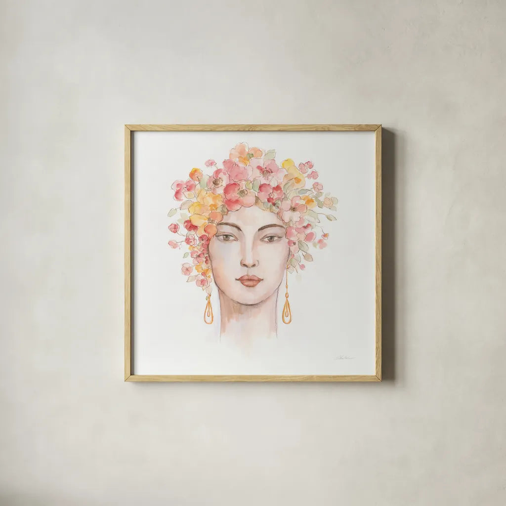International Woman III by Silvia Vassileva. Shown in a natural wood glass frame for a timeless modern aesthetic. Available as an archival giclee rolled canvas, fine art paper, or poster print. SKU 65245a.