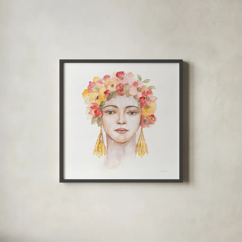 International Woman IV by Silvia Vassileva. Shown in a sleek black glass frame for a contemporary gallery look. Available as an archival giclee rolled canvas, fine art paper, or poster print. SKU 65246a.