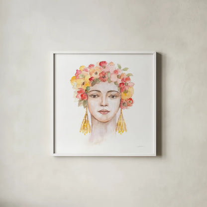 International Woman IV by Silvia Vassileva. Shown in a crisp white glass frame for a clean and minimalist style. Available as an archival giclee rolled canvas, fine art paper, or poster print. SKU 65246a.