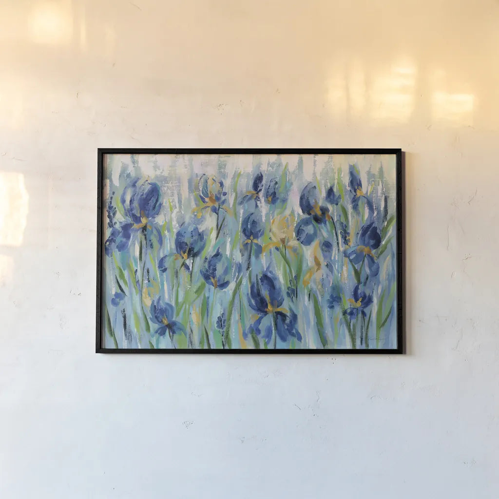 Iris Flower Bed by Silvia Vassileva. shown as a paper print in a black flame. Available as a archival giclee rolled canvas, fine art paper, or poster print. SKU 34107i.