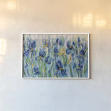 Iris Flower Bed by Silvia Vassileva. shown as a paper print in a white frame. Available as a archival giclee rolled canvas, fine art paper, or poster print. SKU 34107i.