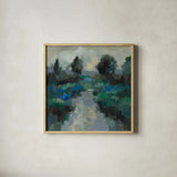 Iris Lake by Silvia Vassileva. Shown in a natural wood glass frame for a timeless modern aesthetic. Available as an archival giclee rolled canvas, fine art paper, or poster print. SKU 100090a.