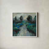 Iris Lake by Silvia Vassileva. Shown in a crisp white glass frame for a clean and minimalist style. Available as an archival giclee rolled canvas, fine art paper, or poster print. SKU 100090a.