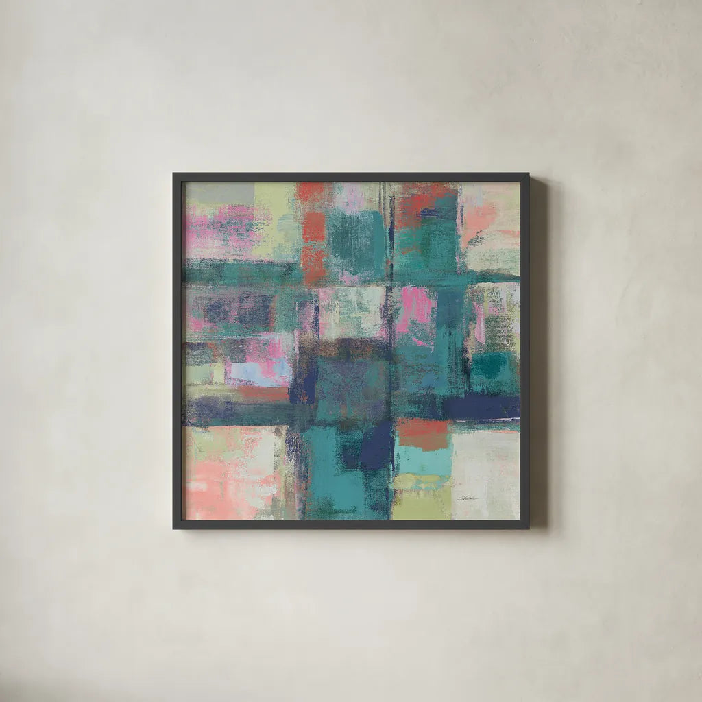 Island Hues I Crop Bright by Silvia Vassileva. Shown in a sleek black glass frame for a contemporary gallery look. Available as an archival giclee rolled canvas, fine art paper, or poster print. SKU 33621a.