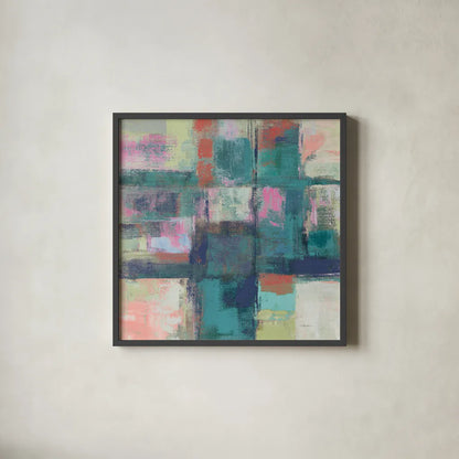 Island Hues I Crop Bright by Silvia Vassileva. Shown in a sleek black glass frame for a contemporary gallery look. Available as an archival giclee rolled canvas, fine art paper, or poster print. SKU 33621a.
