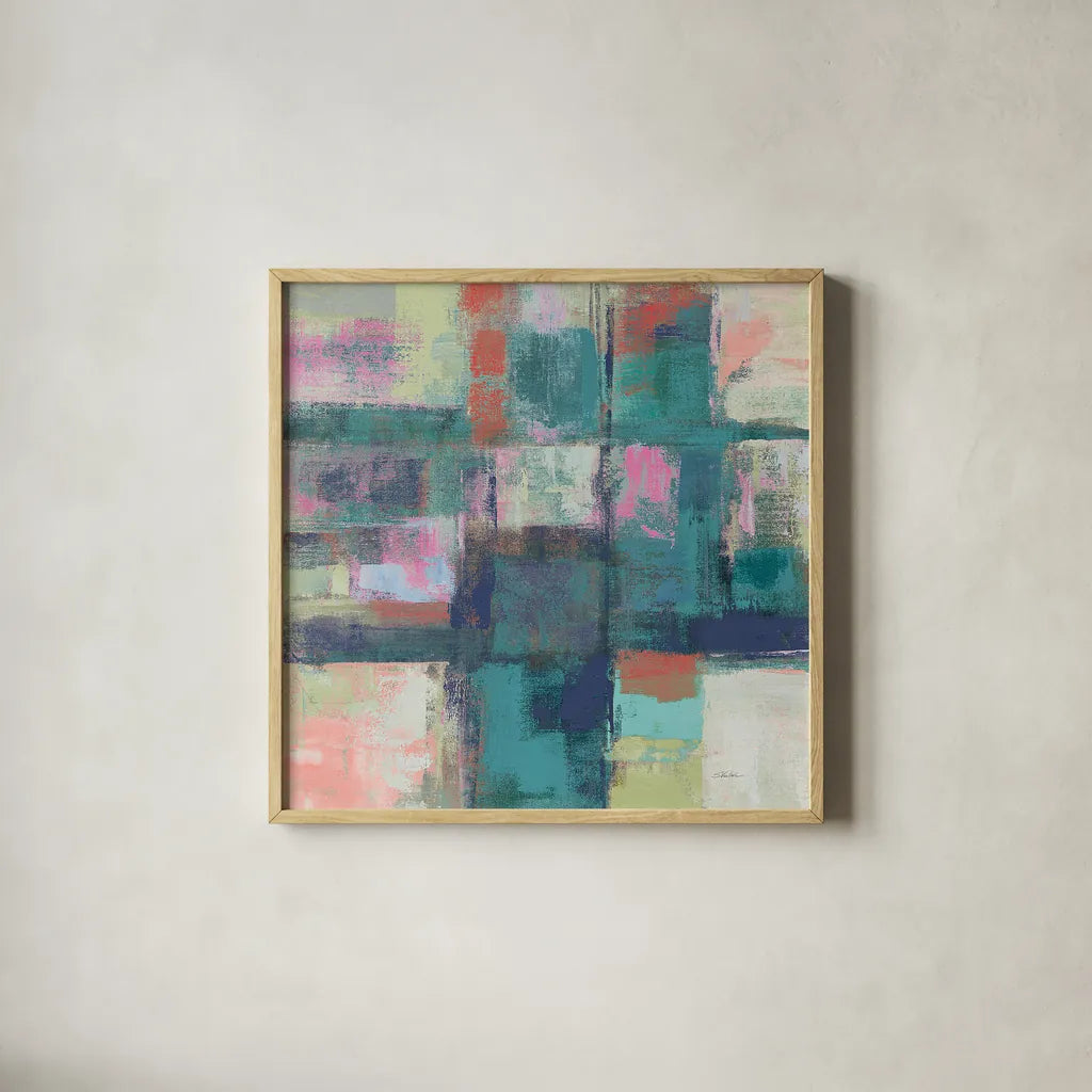 Island Hues I Crop Bright by Silvia Vassileva. Shown in a natural wood glass frame for a timeless modern aesthetic. Available as an archival giclee rolled canvas, fine art paper, or poster print. SKU 33621a.
