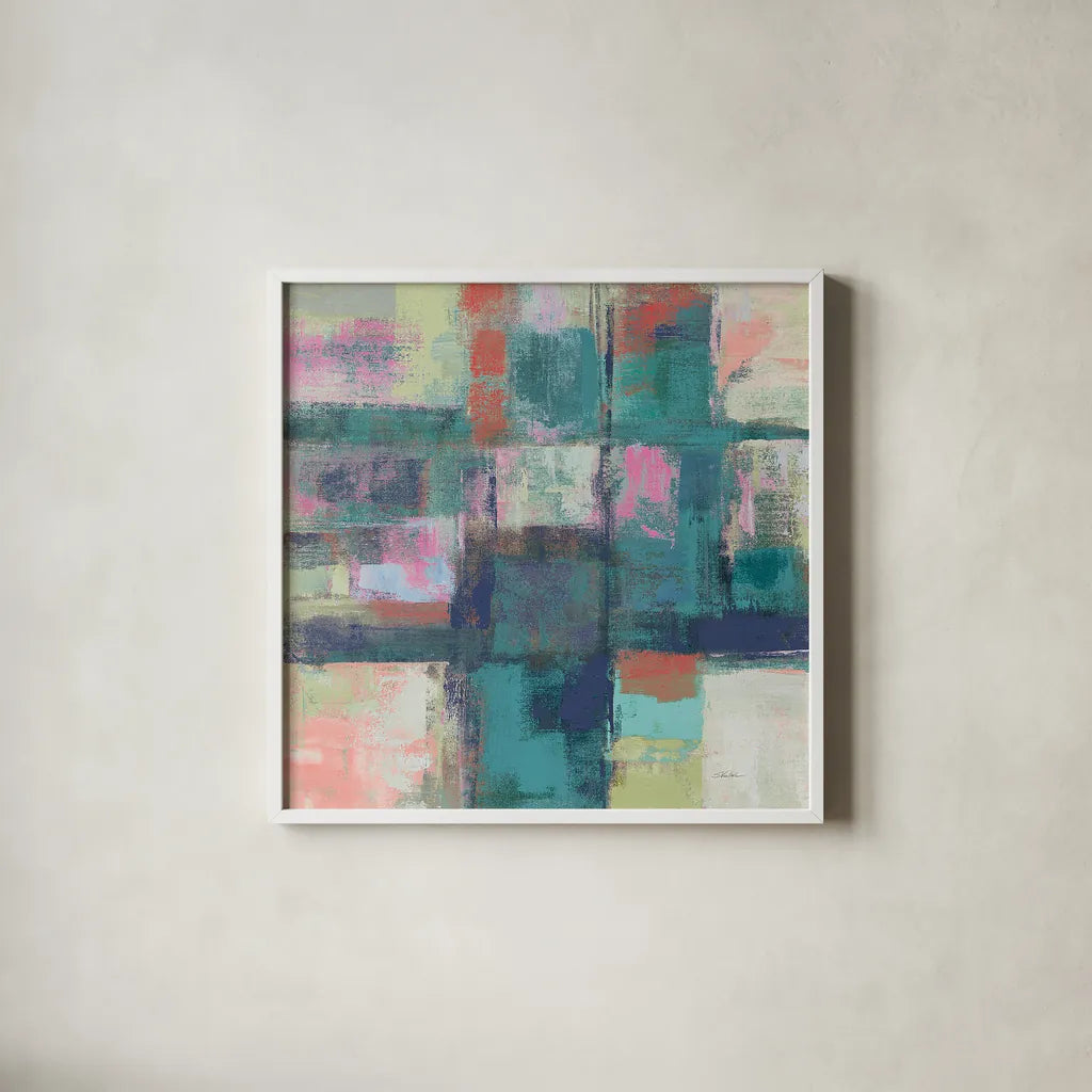 Island Hues I Crop Bright by Silvia Vassileva. Shown in a crisp white glass frame for a clean and minimalist style. Available as an archival giclee rolled canvas, fine art paper, or poster print. SKU 33621a.