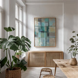 Island Hues II Crop by Silvia Vassileva. shown as a print in a natural wood frame in a dining room. Available as a archival giclee rolled canvas, fine art paper, or poster print. SKU 15868h.