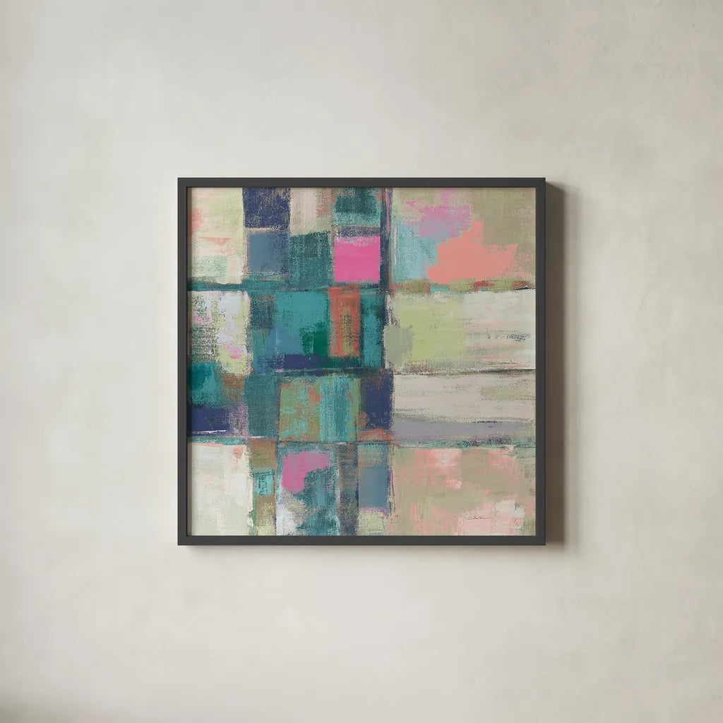 Island Hues II Crop Bright by Silvia Vassileva. Shown in a sleek black glass frame for a contemporary gallery look. Available as an archival giclee rolled canvas, fine art paper, or poster print. SKU 33622a.