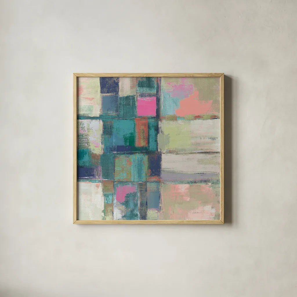 Island Hues II Crop Bright by Silvia Vassileva. Shown in a natural wood glass frame for a timeless modern aesthetic. Available as an archival giclee rolled canvas, fine art paper, or poster print. SKU 33622a.