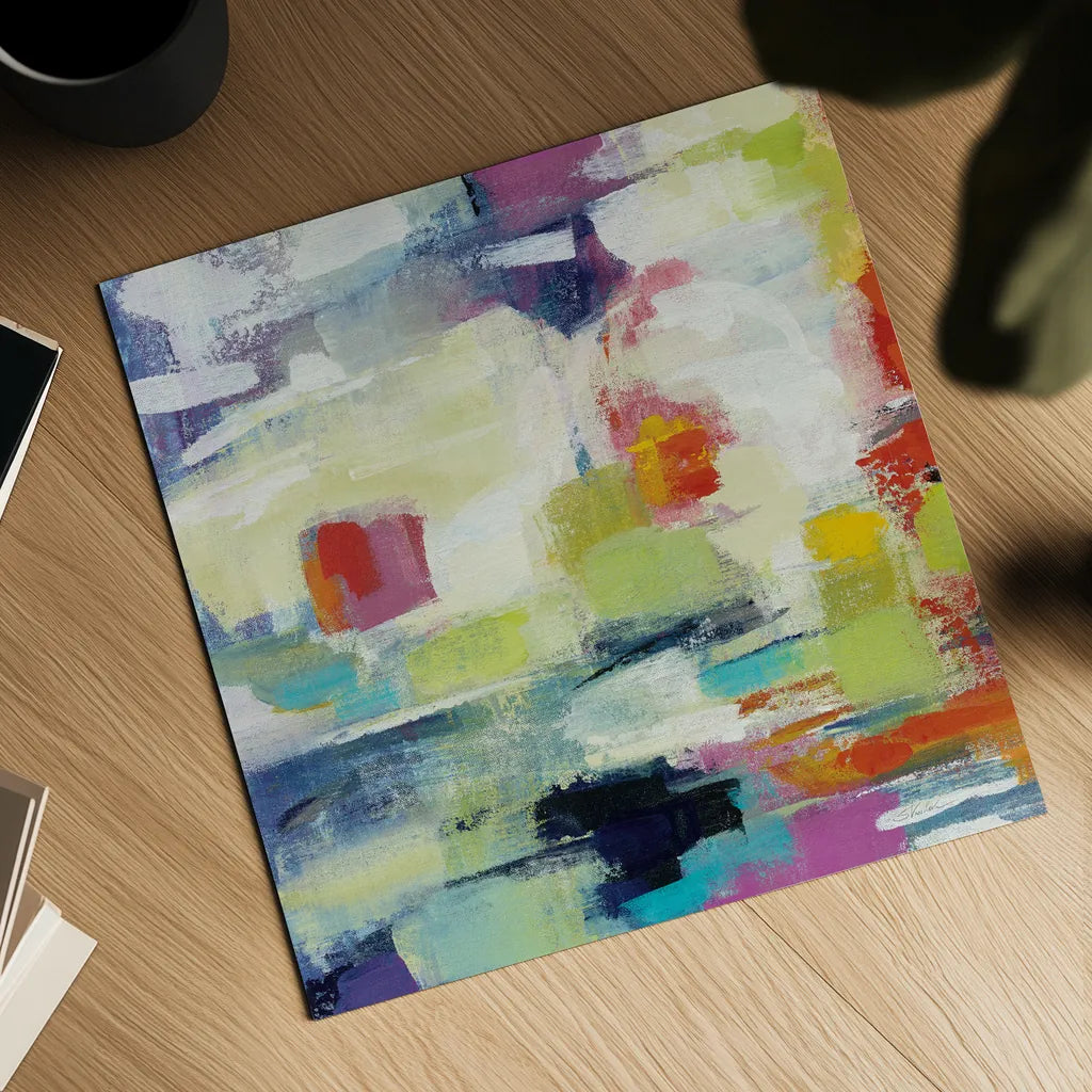 Island Town II Bright by Silvia Vassileva. Shown as a detailed flat fine art print, highlighting archival giclee quality. Available as an archival giclee rolled canvas, fine art paper, or poster print. SKU 64569a.