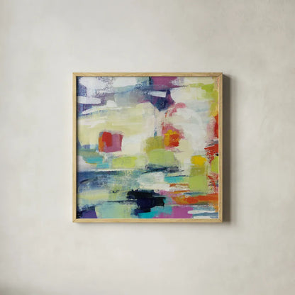 Island Town II Bright by Silvia Vassileva. Shown in a natural wood glass frame for a timeless modern aesthetic. Available as an archival giclee rolled canvas, fine art paper, or poster print. SKU 64569a.