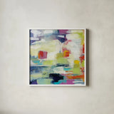 Island Town II Bright by Silvia Vassileva. Shown in a crisp white glass frame for a clean and minimalist style. Available as an archival giclee rolled canvas, fine art paper, or poster print. SKU 64569a.