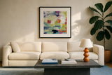 Island Town II Bright by Silvia Vassileva. Displayed in a glass frame with matte in a clean modern living room. Available as an archival giclee rolled canvas, fine art paper, or poster print. SKU 64569a.
