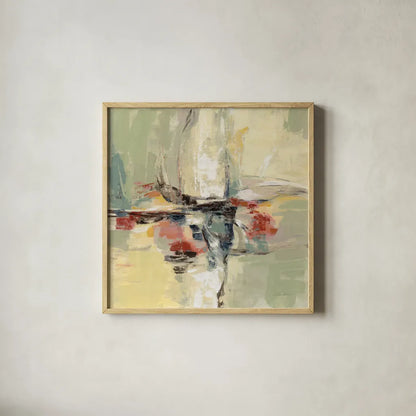 Island Vibe by Silvia Vassileva. Shown in a natural wood glass frame for a timeless modern aesthetic. Available as an archival giclee rolled canvas, fine art paper, or poster print. SKU 67914a.