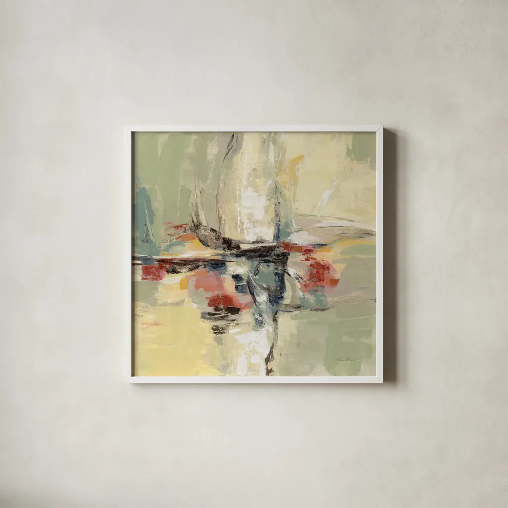 Island Vibe by Silvia Vassileva. Shown in a crisp white glass frame for a clean and minimalist style. Available as an archival giclee rolled canvas, fine art paper, or poster print. SKU 67914a.