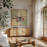 Island Vibe by Silvia Vassileva. Shown in a natural wood frame in a cozy modern living room. Available as an archival giclee rolled canvas, fine art paper, or poster print. SKU 67914a.