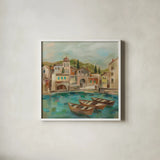 Italian Bay by Silvia Vassileva. Shown in a crisp white glass frame for a clean and minimalist style. Available as an archival giclee rolled canvas, fine art paper, or poster print. SKU 100770a.