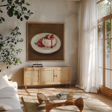 Italian Desserts I by Silvia Vassileva. Shown in a natural wood frame in a cozy modern living room. Available as an archival giclee rolled canvas, fine art paper, or poster print. SKU 103200a.