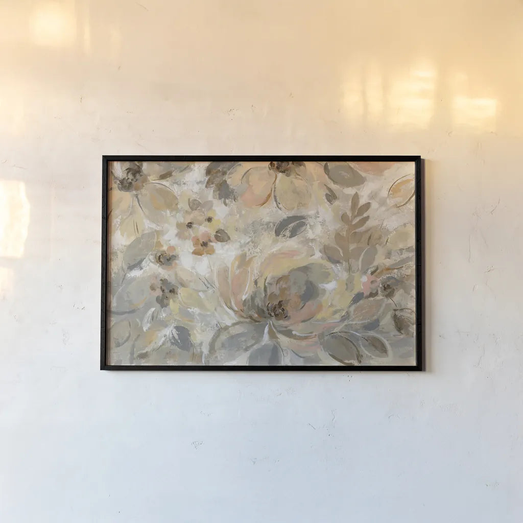 Ivory Floral by Silvia Vassileva. shown as a paper print in a black flame. Available as a archival giclee rolled canvas, fine art paper, or poster print. SKU 32405i.