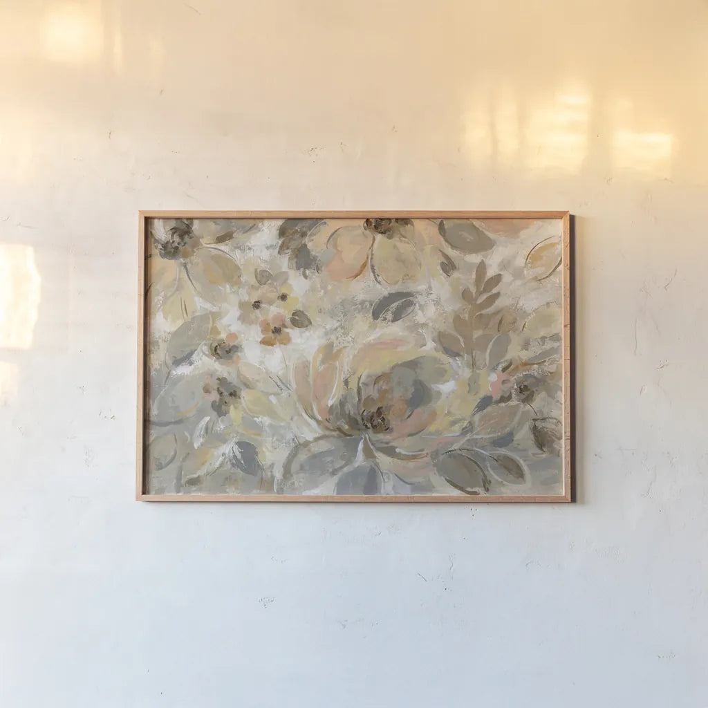 Ivory Floral by Silvia Vassileva. shown as a paper print in a natural frame. Available as a archival giclee rolled canvas, fine art paper, or poster print. SKU 32405i.