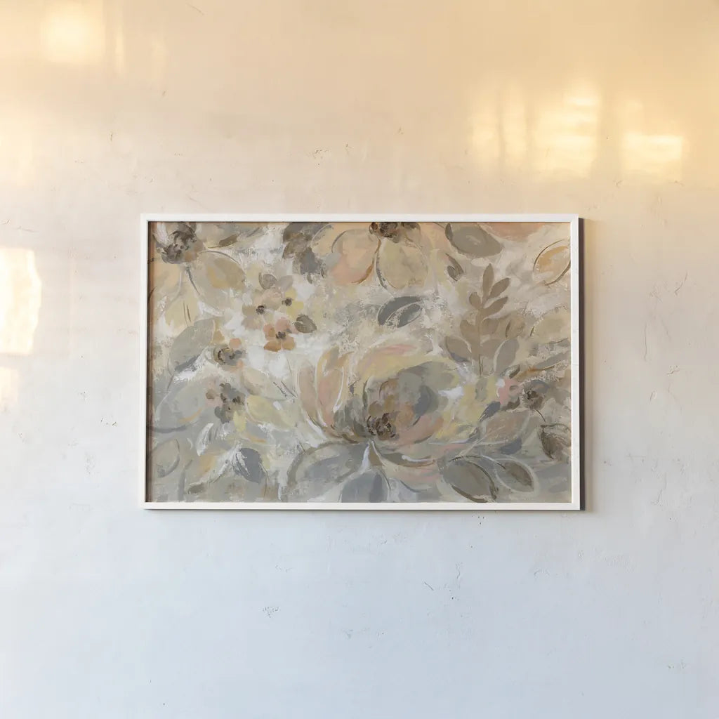 Ivory Floral by Silvia Vassileva. shown as a paper print in a white frame. Available as a archival giclee rolled canvas, fine art paper, or poster print. SKU 32405i.
