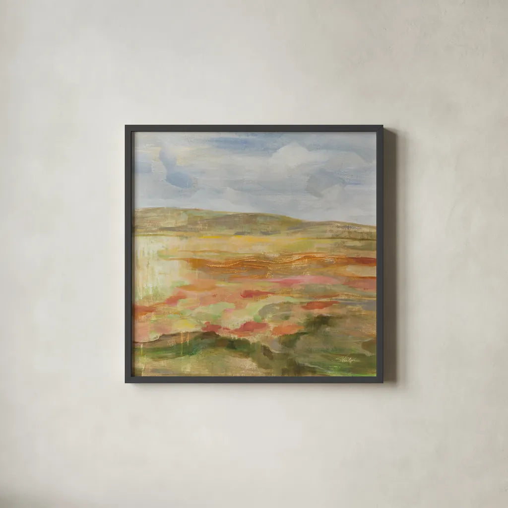 Jade Landscape by Silvia Vassileva. Shown in a sleek black glass frame for a contemporary gallery look. Available as an archival giclee rolled canvas, fine art paper, or poster print. SKU 89036a.