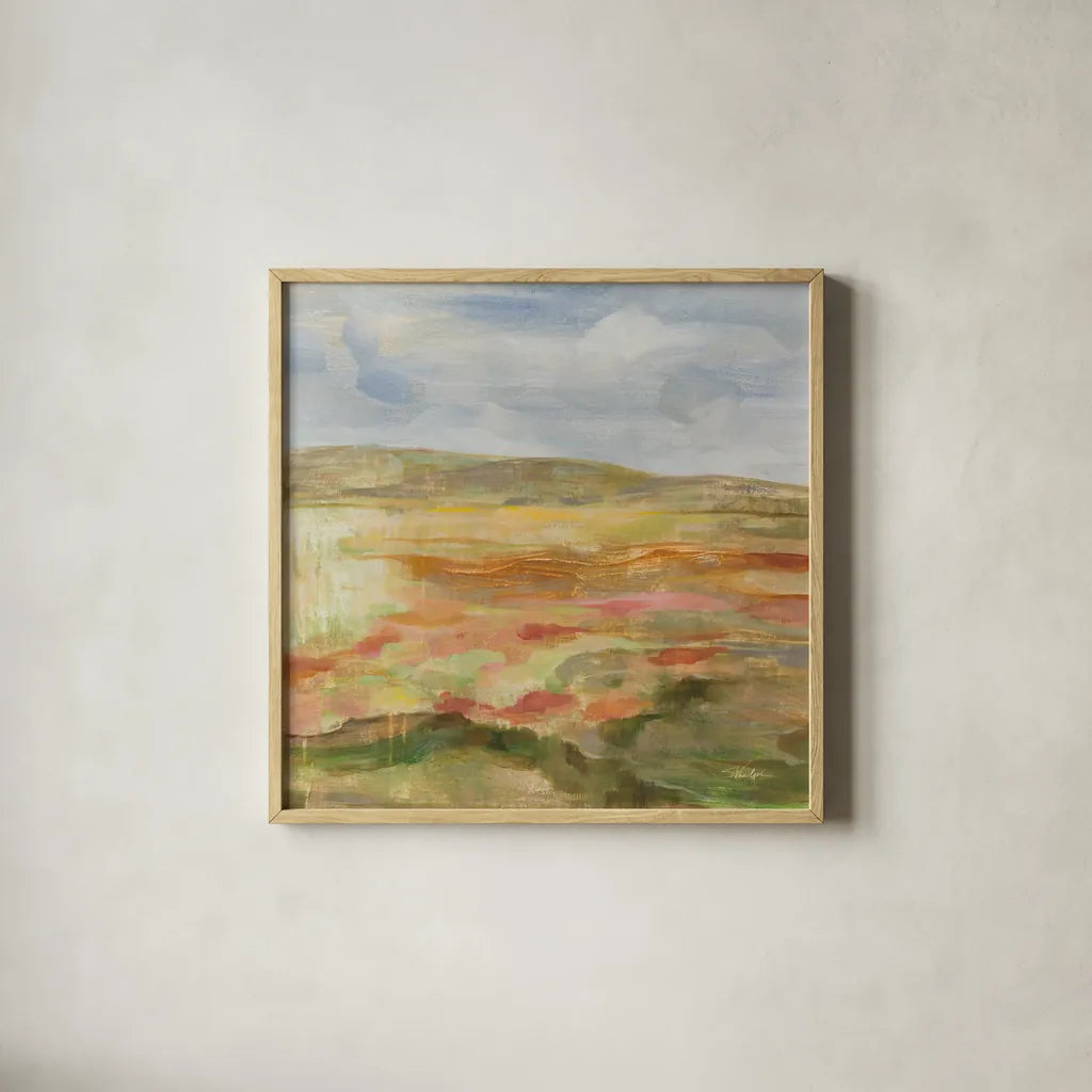 Jade Landscape by Silvia Vassileva. Shown in a natural wood glass frame for a timeless modern aesthetic. Available as an archival giclee rolled canvas, fine art paper, or poster print. SKU 89036a.